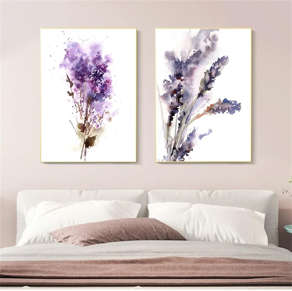 WUHBCZ Art Decor,Abstract Botanical Purple Lavender and Lilac Prints Flowers Painting Wall Art Canvas Painting Room Bedroom Kitchen Office Home Decor-40 * 50cm*2PCS (No Frame)