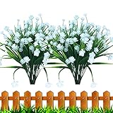 JEMONG Artificial Fake Flowers, 8 Bundles Outdoor UV Resistant Greenery Shrubs Plants Indoor Outside Hanging Planter Home Garden Decorating(White)