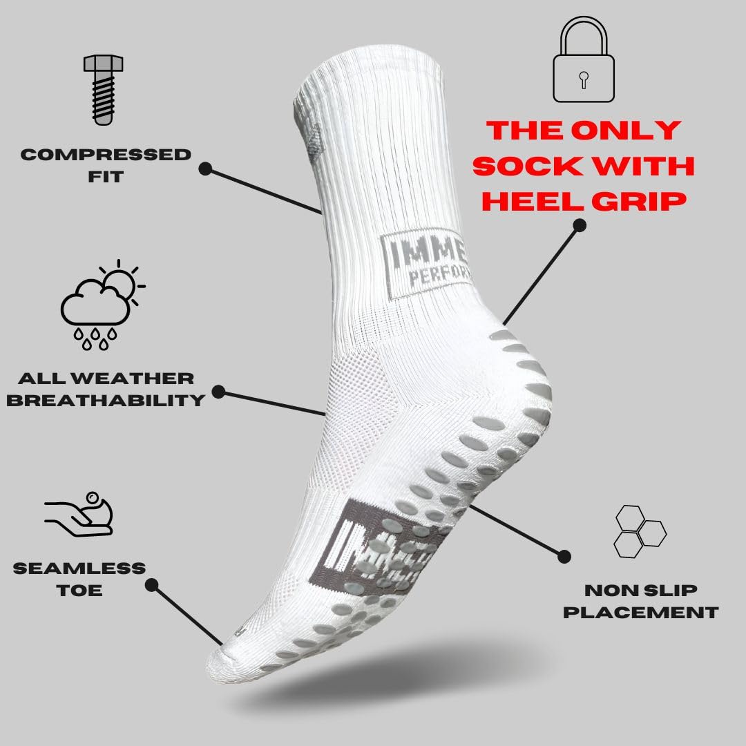 IMMERSE Performance Grip Sock - Calzini antiscivolo per uomini e donne, per calcio, tennis, calcio, corsa, comfort e compressione