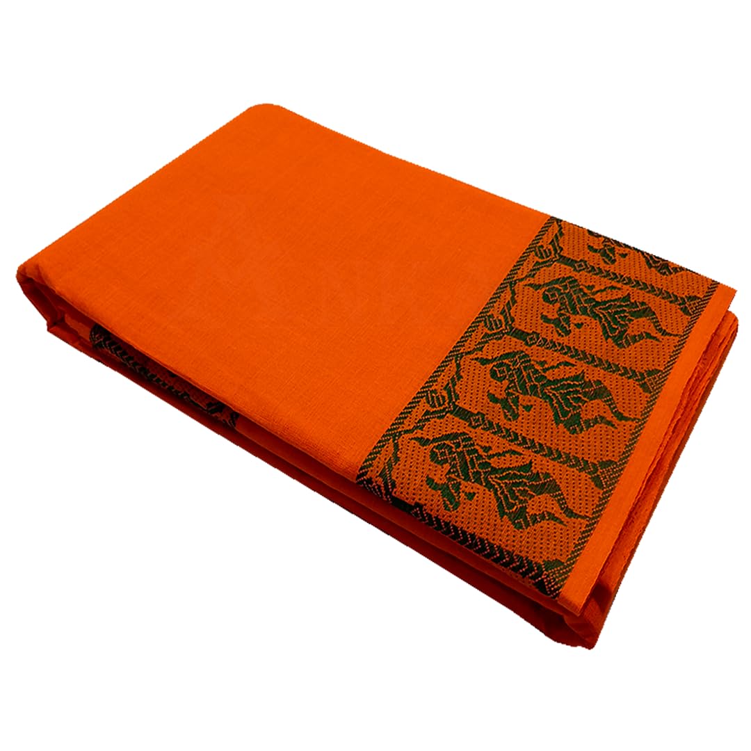 Anka's Handmade Bharatanatyam & Kuchipudi Dance Practice Cotton Saree (Orange With Green Colour Doll Border)-picture-17