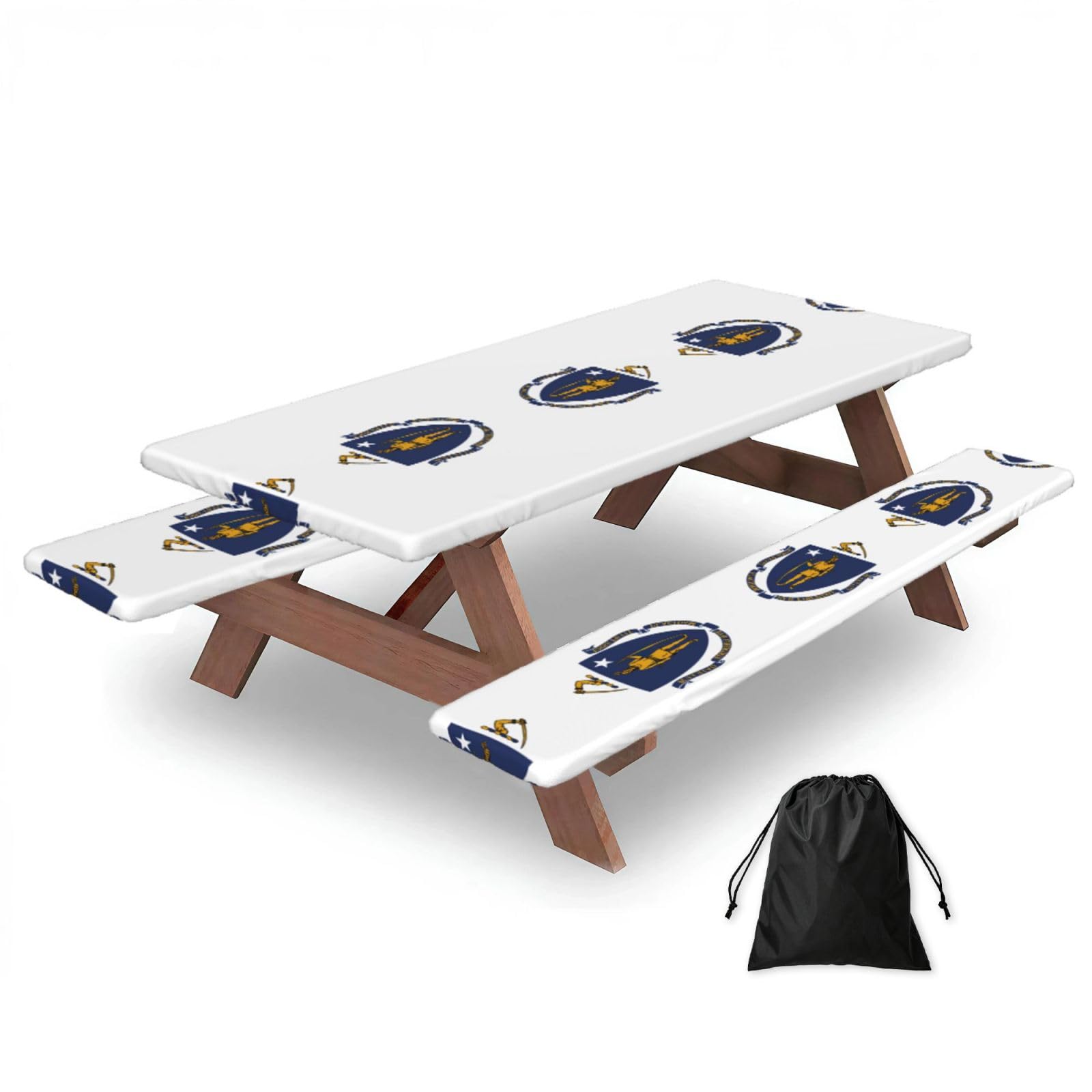 Yqxwjl Black Massachusetts State Flag Print Camping Essentials Waterproof Camping Table And Bench Cover With Drawstring Bag 183 Cm