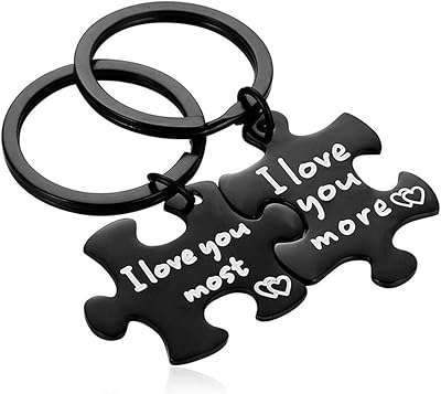Black Couples Keyring, i Love You More and I Love You Most Keychain Set, His and Hers Puzzle Matching Key Chain Y1137â€¦
