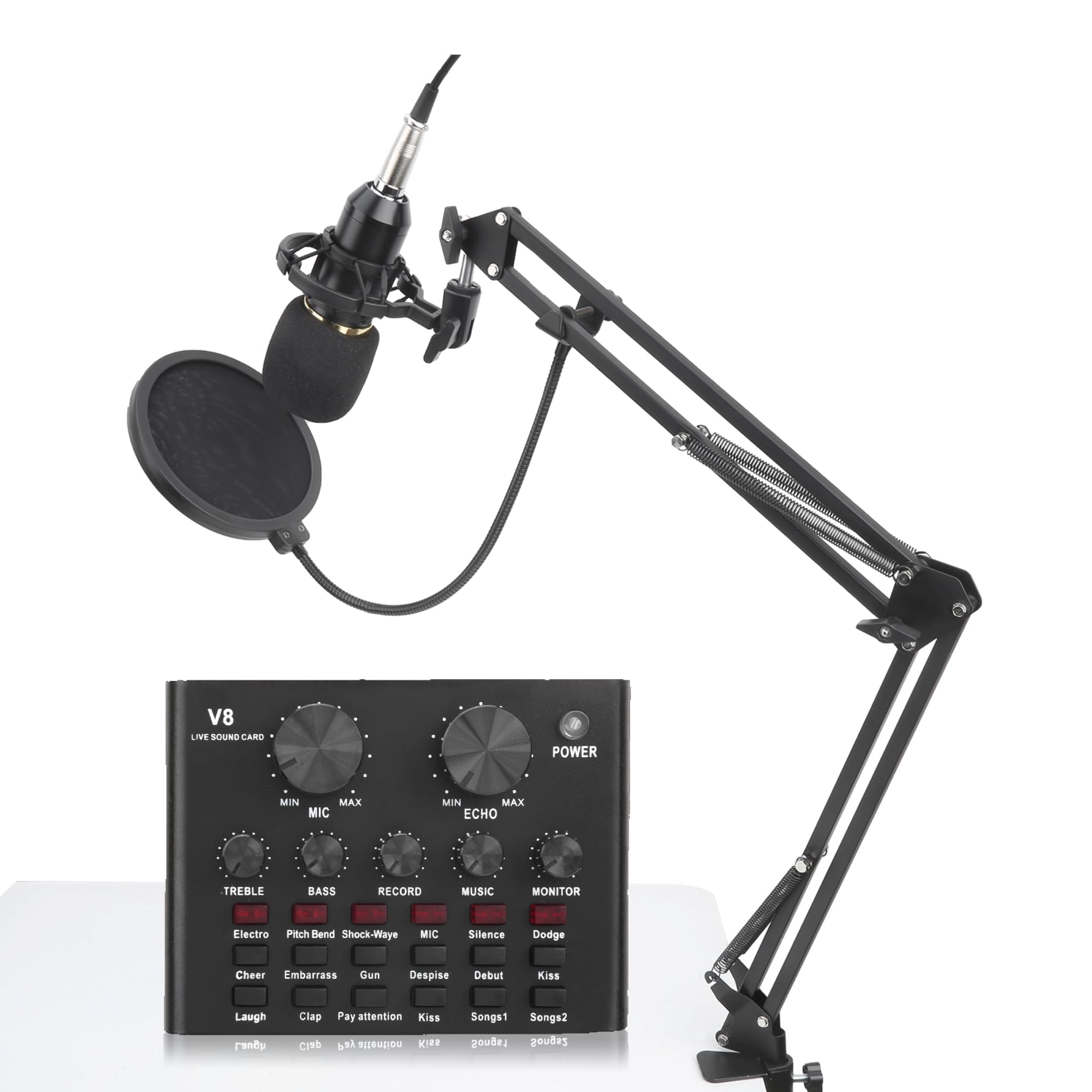 V8 Sound Card with Condenser Microphone, Audio Mixer Sound Board
