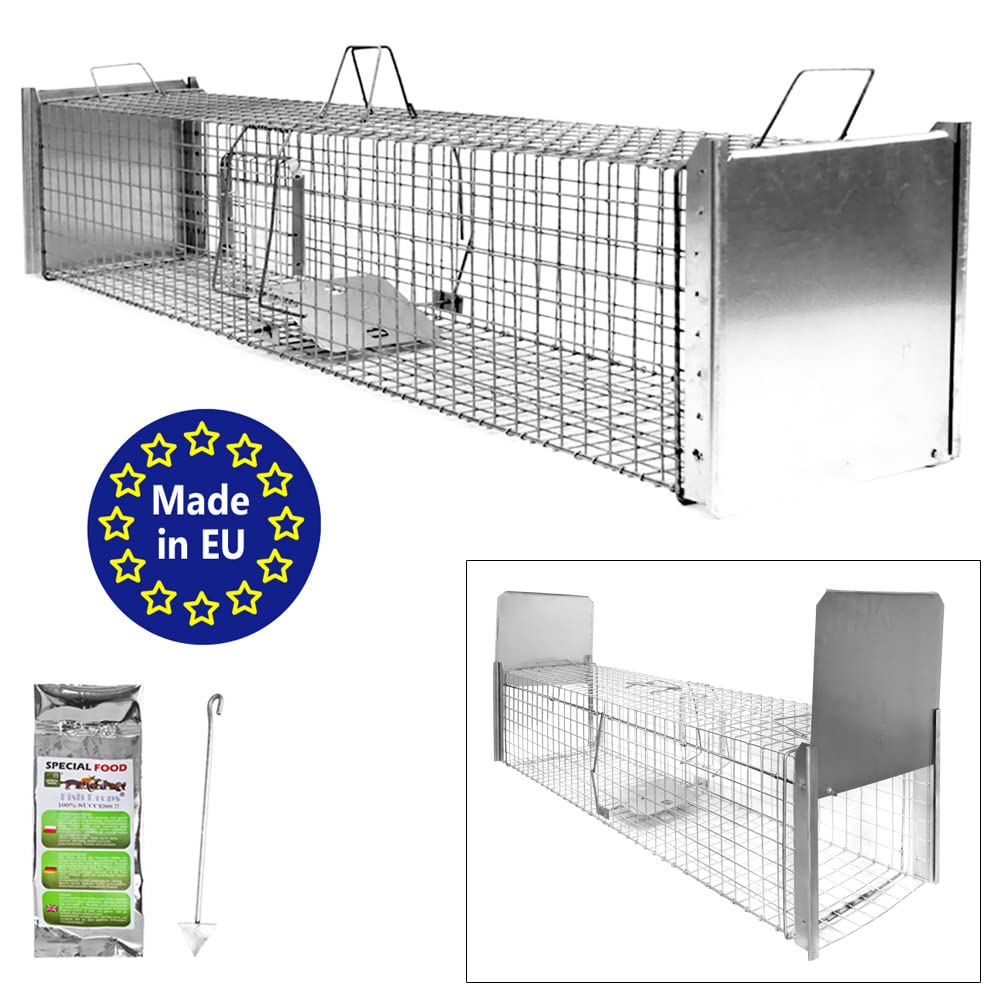 Petigi Animales Humane Trampa Jaula Captura Ratones Ratas Conejos Topos Martas Castores Tejones, Dimensiones/Modelo:Stable 3 (150 x 34 x 34 cm)
