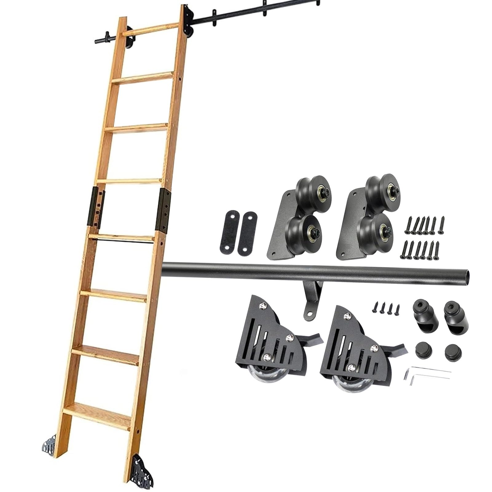 Kit de quincaillerie pour échelle avec rail coulissant noir anti coincement