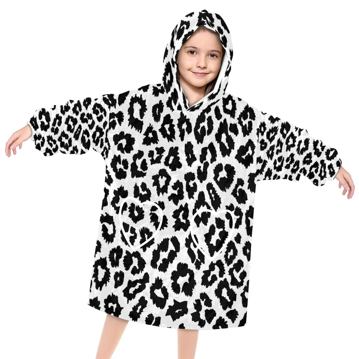 Pardick Wearable Blanket Hoodie for Kids, Dramatic Leopard Print Fleece Sweatshirt Blanket Oversized Blanket Sweatshirt with Pocket Flannel Warm Hooded Blanket 6-10 Year Old Girl Boy Gift, One Size
