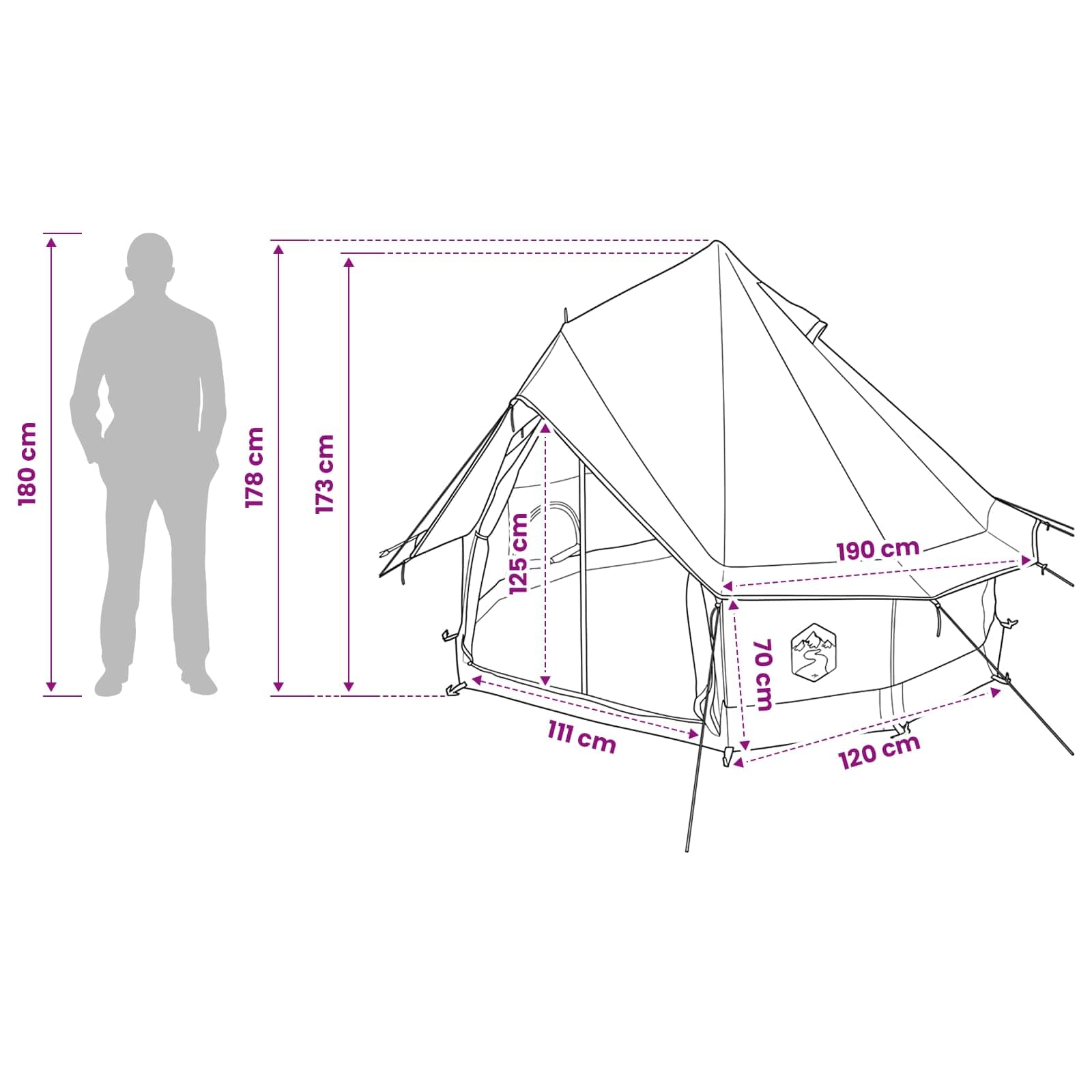 Namiot Tipi z dachem, oliwkowo-zielony, 250 x 250 cm, z poliestru i stali, składany, z otworem wentylacyjnym, szybkie zapięcie, lekki rozmiar po spakowaniu, na kemping, festiwal i do