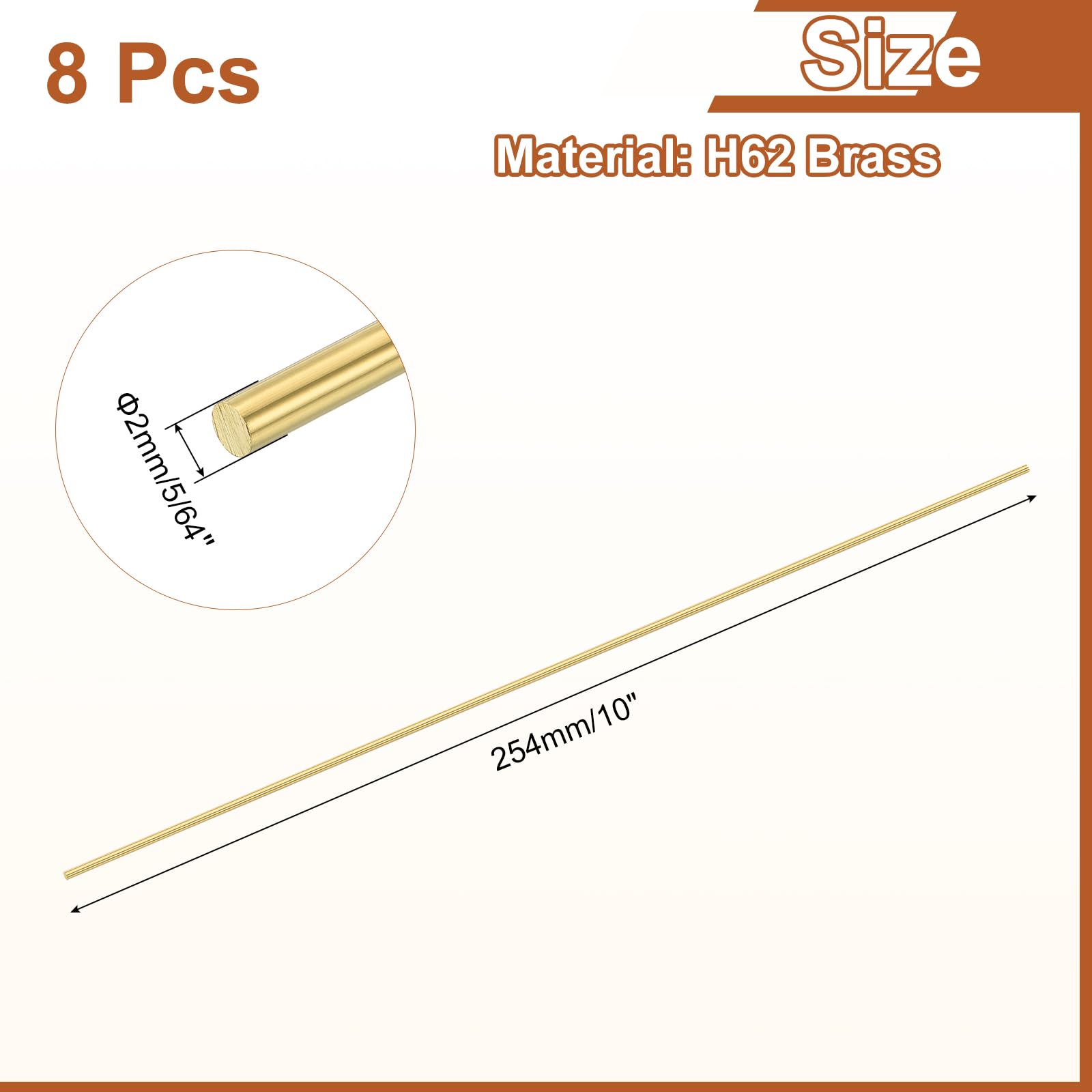 Sourcing Map Solid Brass Round Rod - 10mm Diameter, 102mm Length, H62 Brass For DIY Crafts & Industrial Use