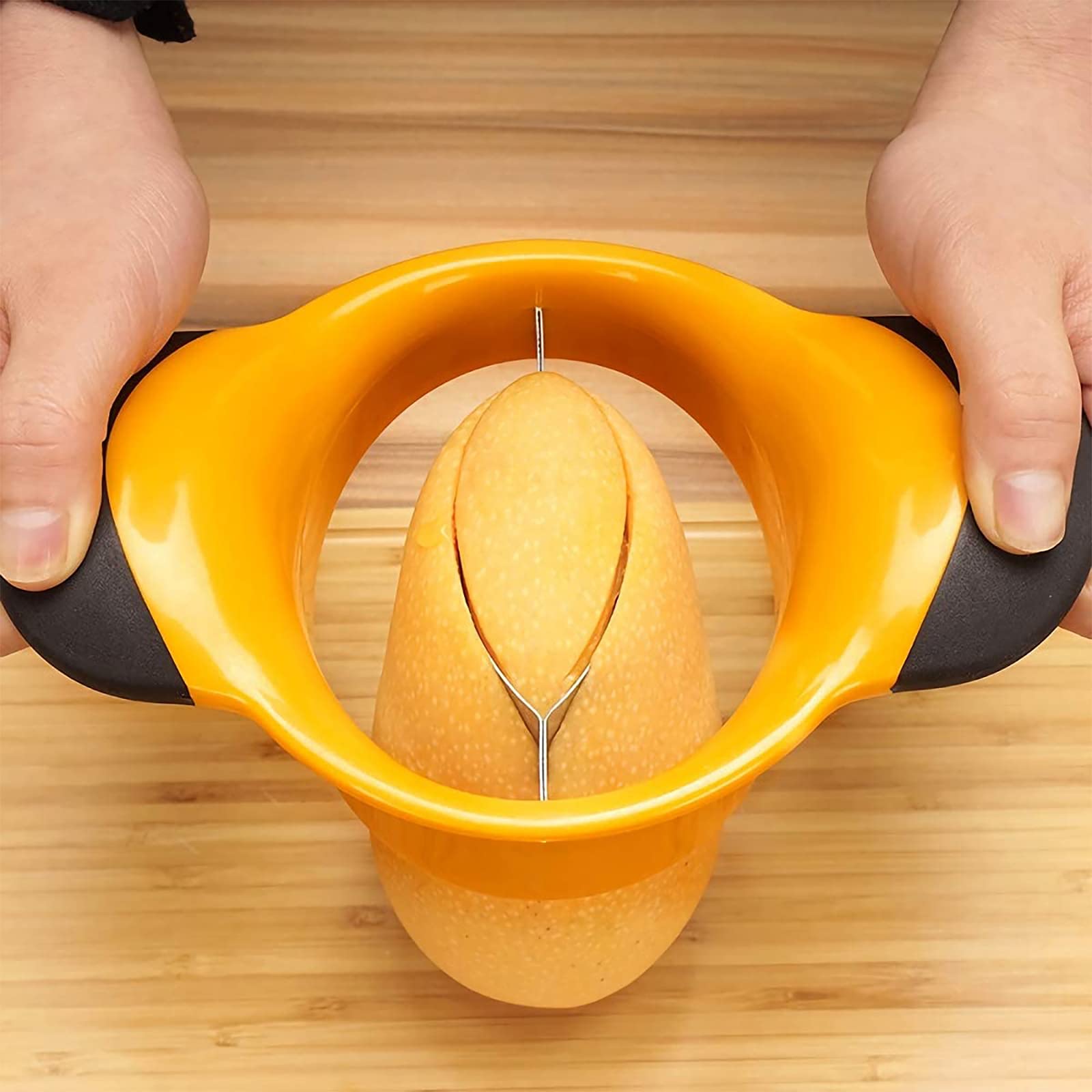 3-in-1 Mango Slicer/Peeler/Cutter/Splitter/Pitter with Stainless Steel Blade Pit Remover Tool Non Slip Handles Extra Large Mango Cutter Divider (Orange)