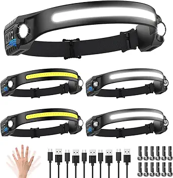 Rechargeable 5-Pack Headlamp with 230° Wide Beam and Motion Sensor