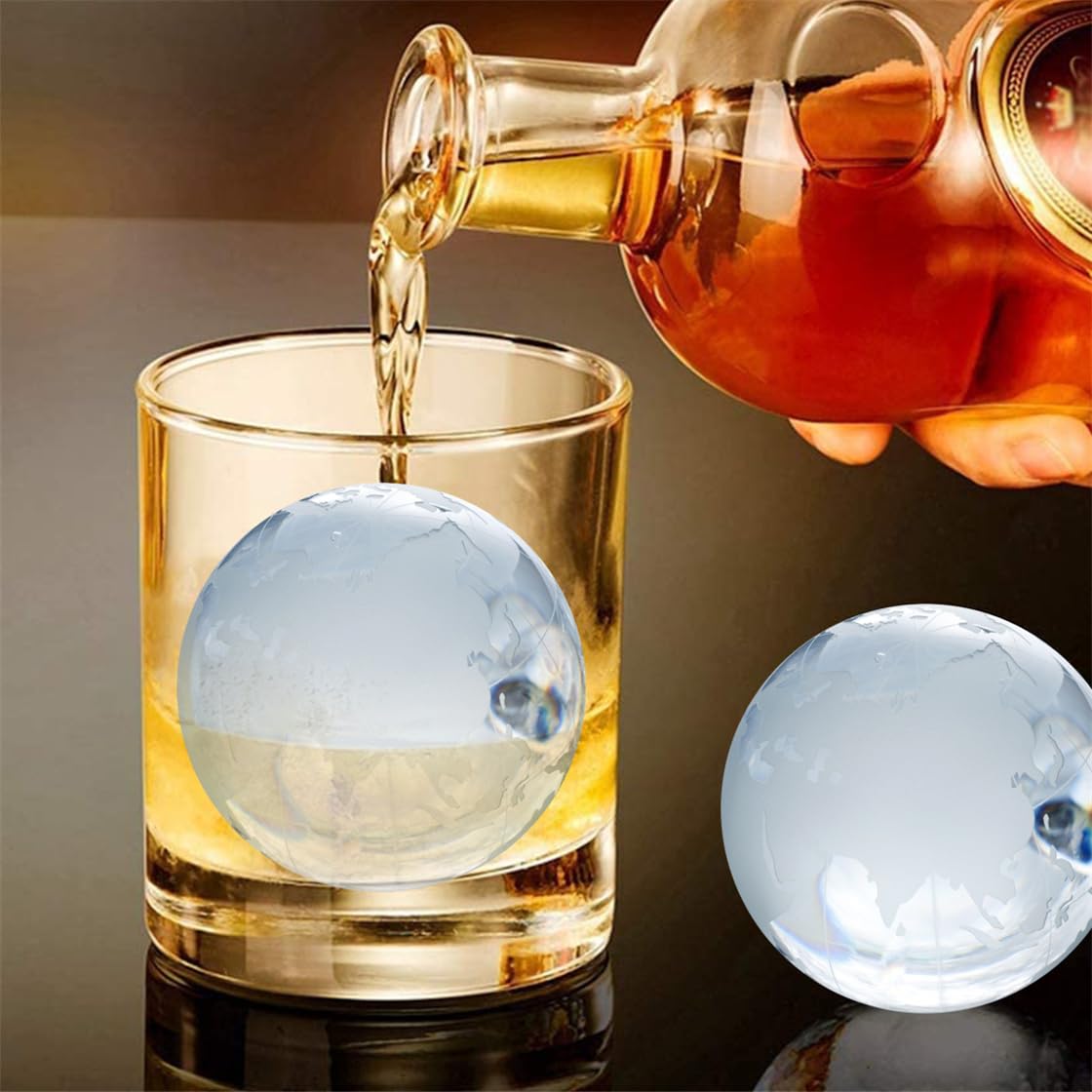 HONYAO® Ghiaccio Stampo - Cubetti Ghiaccio Silicone 5CM Rotondo Sfera con Coperchio, Senza BPA Forma Ghiaccio Grande per Whisky Cocktail - 2 pezzi