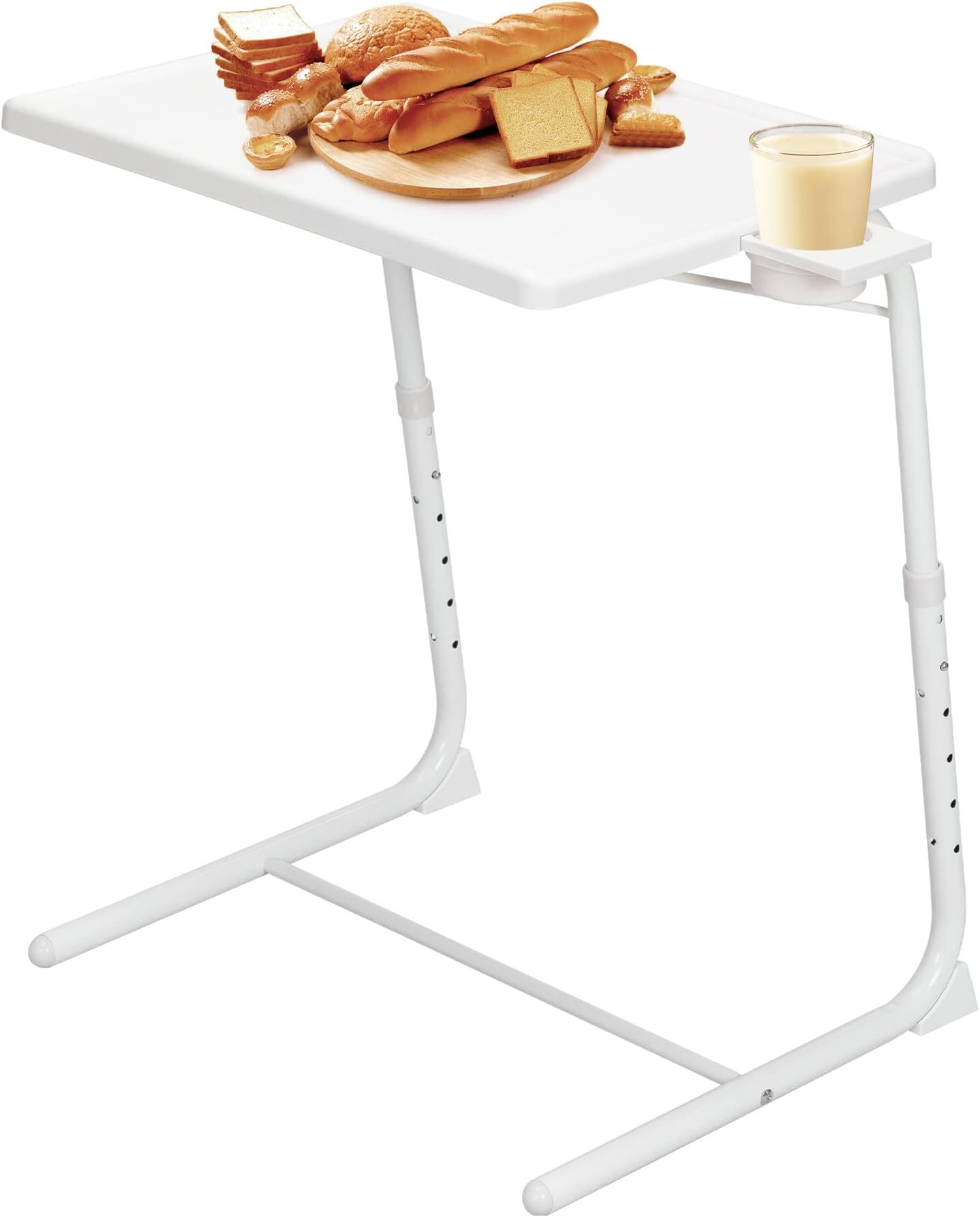 Tv Trays for Eating, Adjustable Tv Dinner Tray Tables with 6 Height, Food Trays with Cup Holder for Eating On The Couch, White