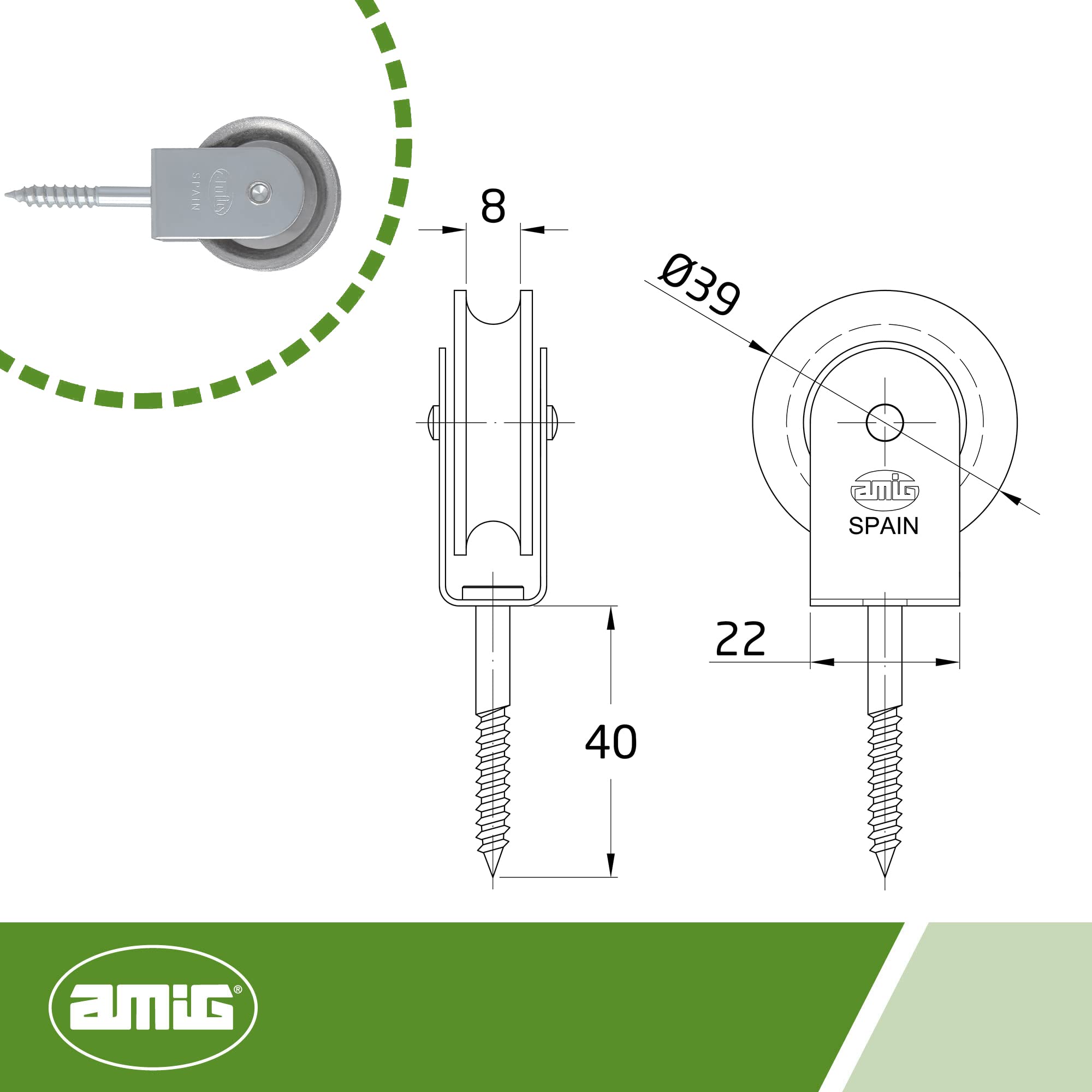 Amig - Clothesline Pulley - Steel Pulley with Metal Sheave - Strong and Easy to Install - 39 mm - Steel - Silver - Image 3
