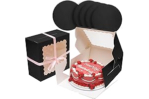 Bakepacker 36PCS 10x10x5 Inches Cake Boxes Black with Clear Window