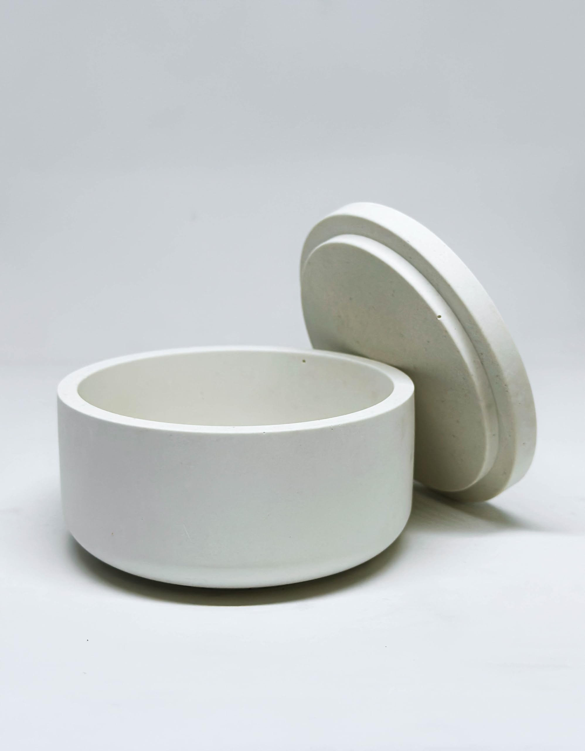 Nolja Round Decor Box | storage jar with lid jewelry box |Jesmonite jewelry pot/Home Decor/Fancy gift - Off White