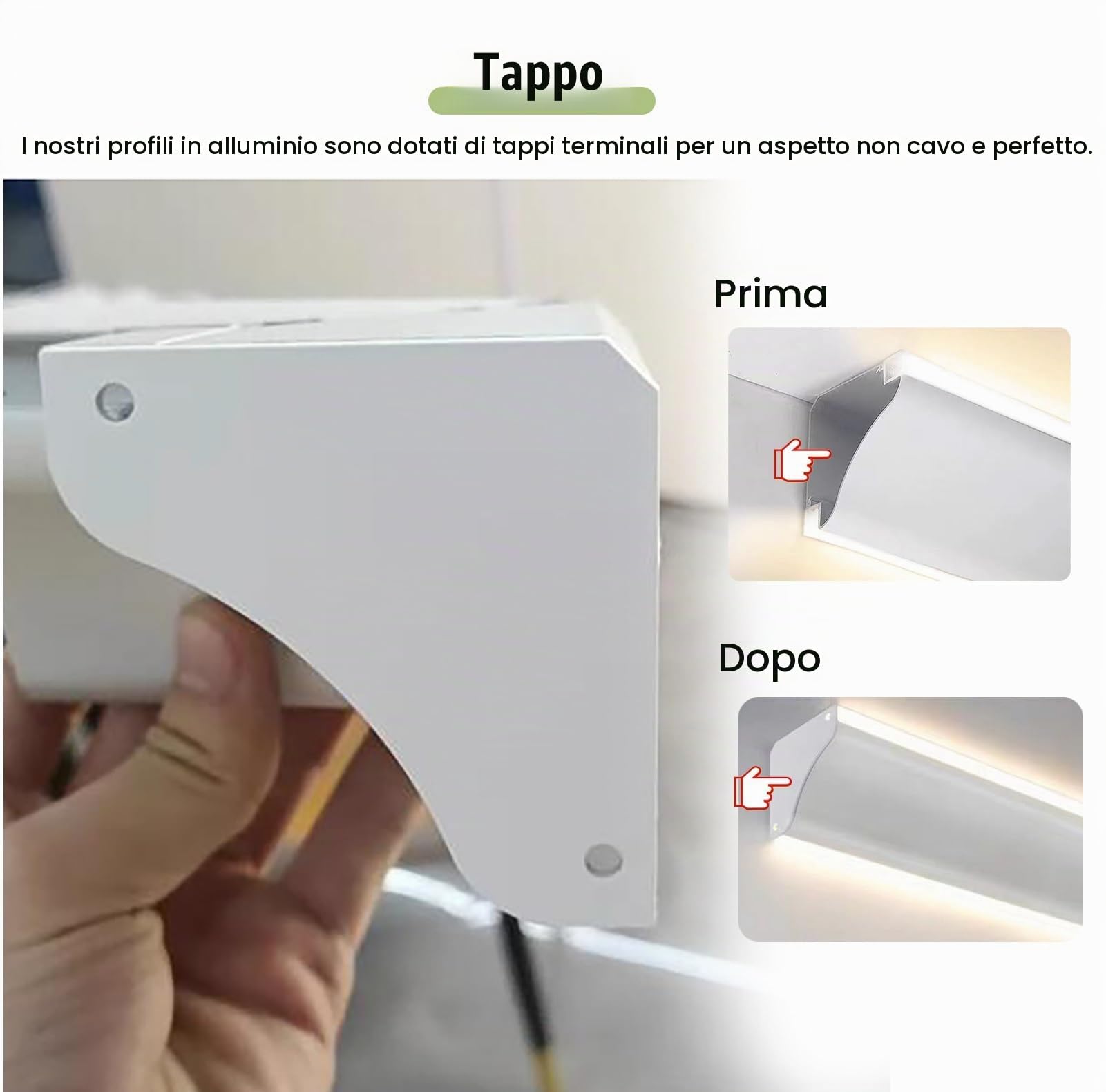 Profili per Strisce Led Illuminazione di Finitura per Cornice a Soffitto con Terminali, Illuminazione a Battiscopa, Diffusore di Luce a LED, Canale Wallwasher, Scanalatura in Alluminio per Cornice a L