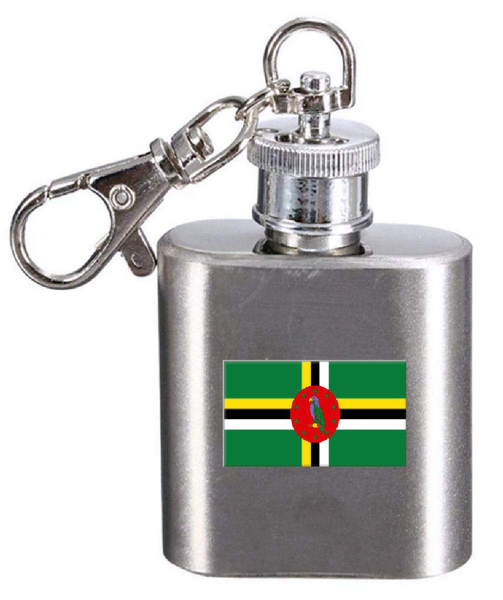 Flasque porte-clés drapeau Dominica gravé en acier inoxydable