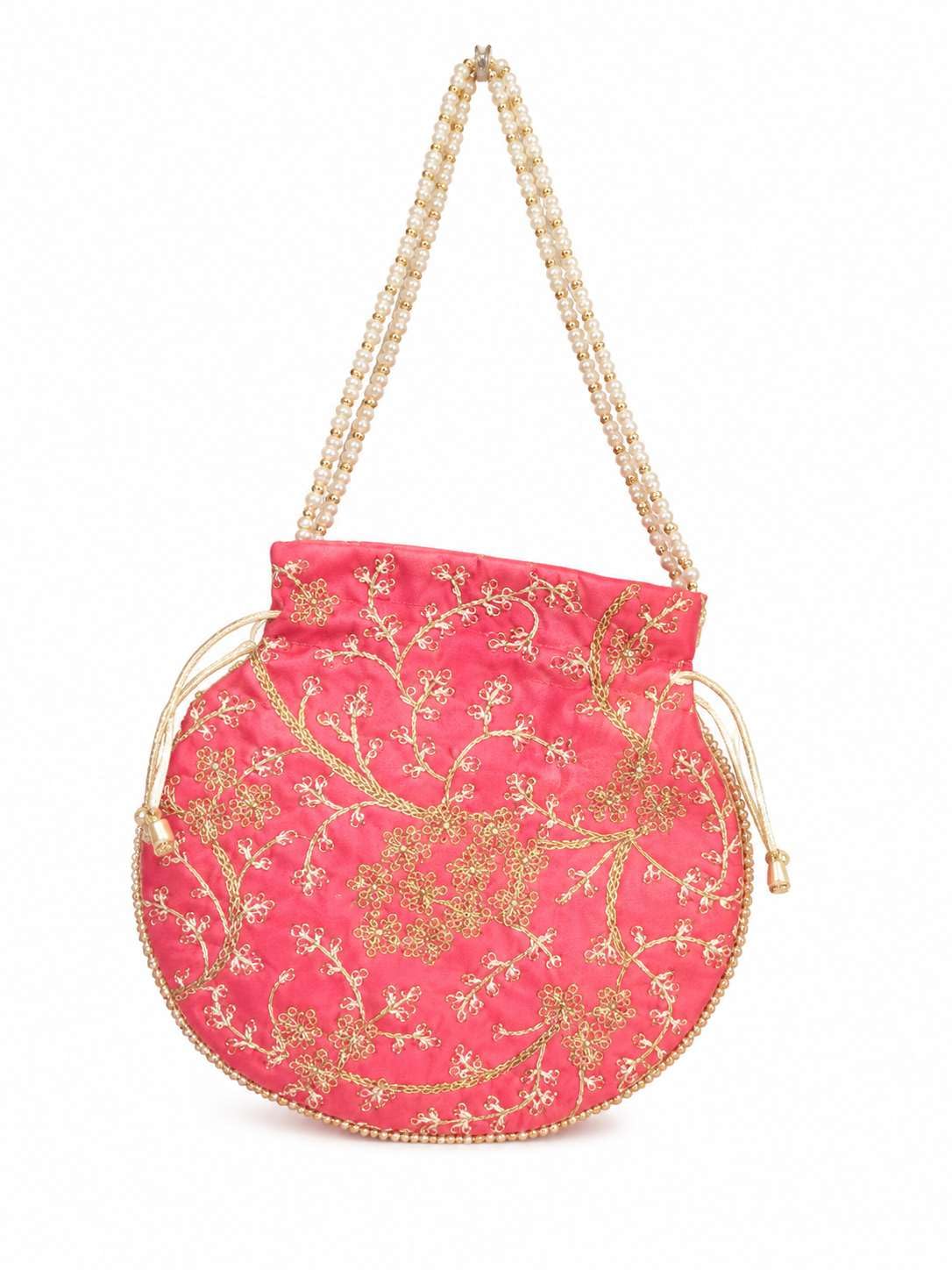 Women's Embroidered Potli Bag with Pearl Handle | Designer Ethnic Batwa Purse for Wedding, Bridal, Party, Festive, Mehendi, Haldi, Sangeet & Return Gifts | 7 x 7 Inch-image-39