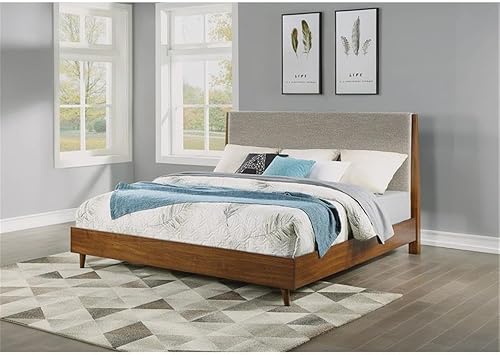 Miniatura 2 de BOWERY HILL Cama King tapizada de madera Mid-Century en acabado marrón