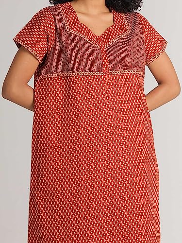 Image of Evolove Women's Cotton Long Maxi Night Gown Nighty Dress with Pocket & Stylish Button, Super Soft Comfortable (LNG-Button)
