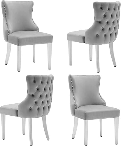 Miniatura 15 de Juego de 2 sillas de comedor de terciopelo, sillas de comedor tapizadas con respaldo copetudo, lujosas sillas de comedor con patas de acero