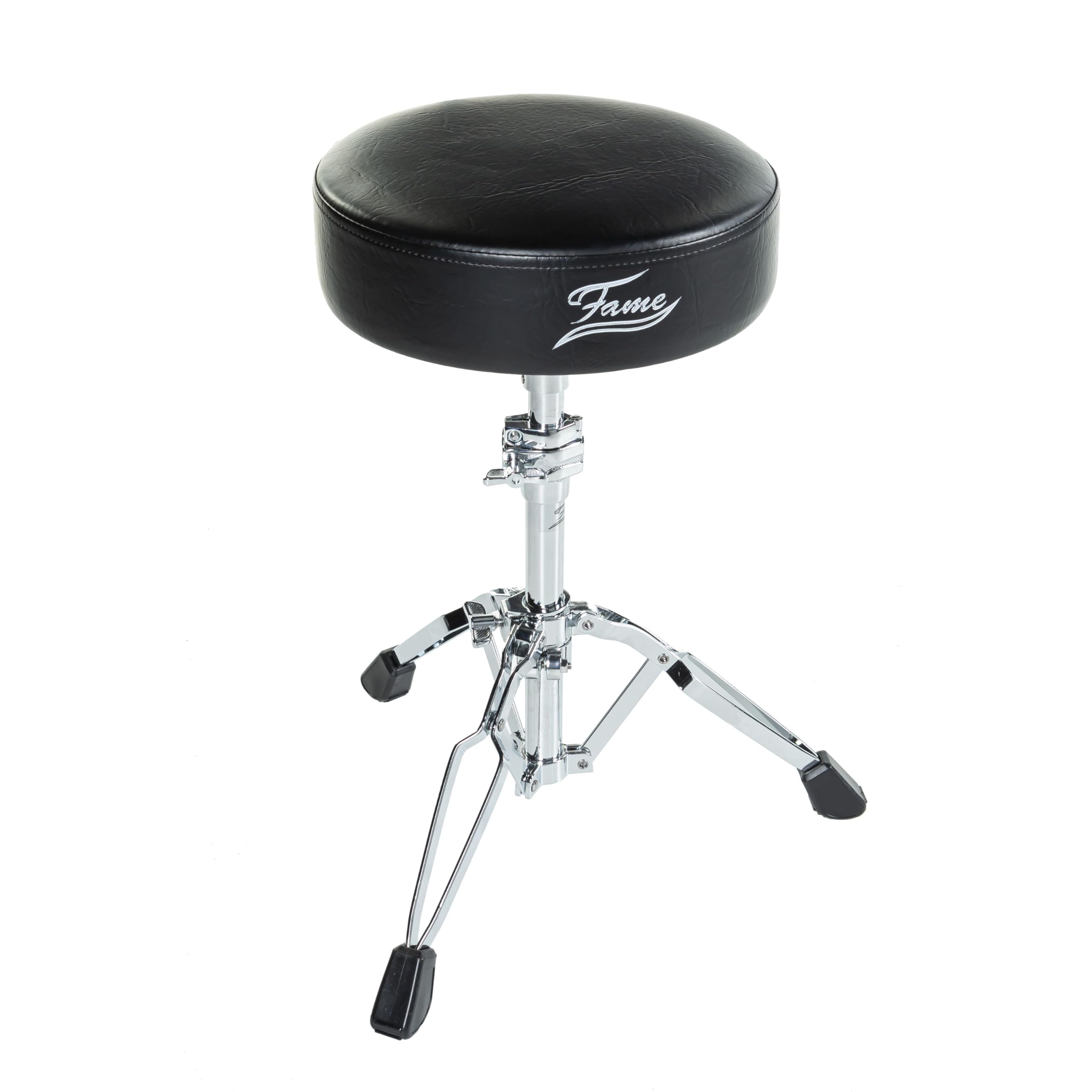 Hochwertiger Schlagzeughocker, gepolsterter runder Sitz, stufenlose Höhenverstellung 54-74 cm, faltbares Design, stabile Hartgummifüße, ideal für Proberaum Studio Bühne