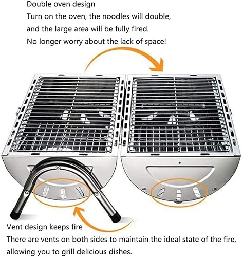 Miniatura 3 de Parrilla de carbón para barbacoa de acero inoxidable plegable con asa, parrilla de carbón ligera para camping, picnic al aire libre, parrilla de