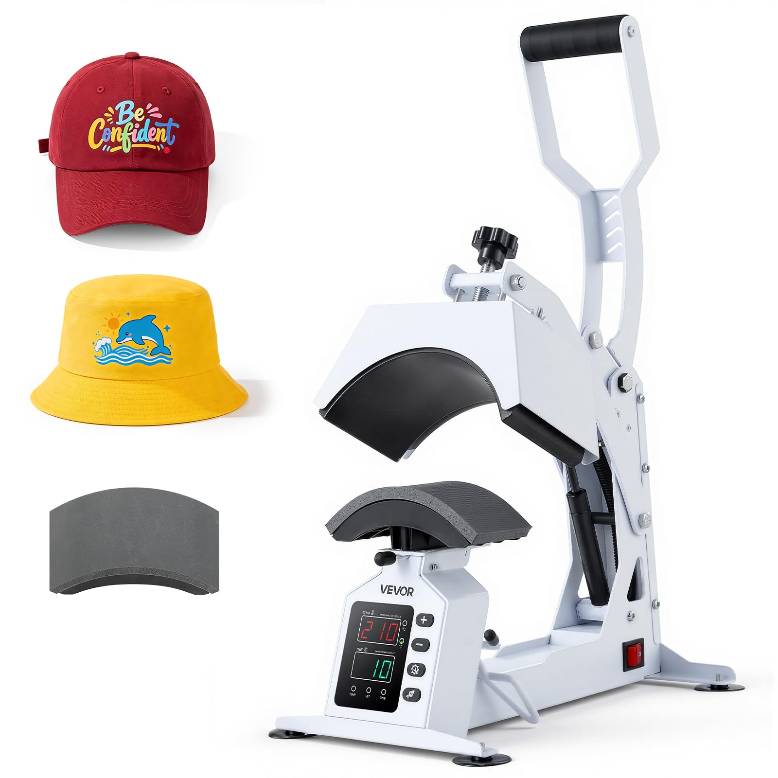VEVOR Hat Heat Press Machine, with 2 Interchangeable Platens and Caps Stretcher, Precise Temperature &amp; Time Control, Heat Press for Hats and Caps, for HTV Iron On and Sublimation Projects, White