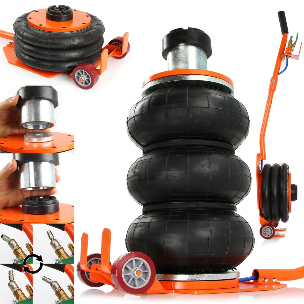 Podnośnik pneumatyczny 3,5T | trójpoziomowy mieszek | podnośnik 13,5-41 cm | z akcesoriami przedłużającymi 10 cm | długość uchwytu 71 cm | z zaworem bezpieczeństwa
