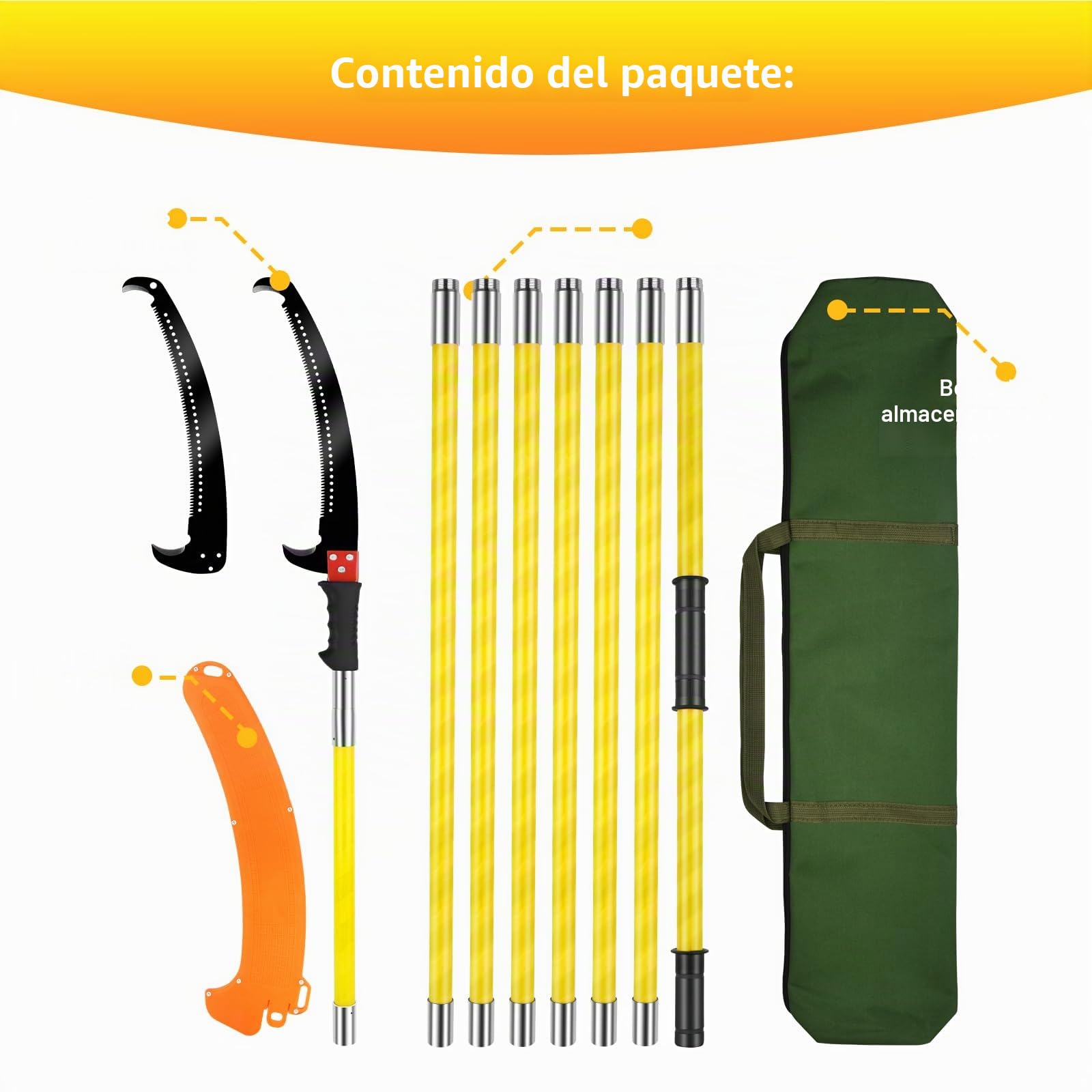 Sierra de Poda Telescópica,2-8M Pertiga Podar Telescopica | con Hoja de Acero Afilada,Manual Serrucho de Poda para Podar Palmas y Arbustos