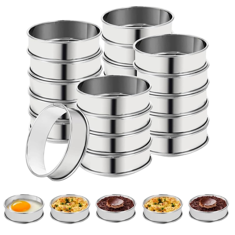 Hndhbfgrt Stainless Steel Double Rolled 25 Pcs English Muffin Rings 4 Inch Metal Crumpet Molds for Home Baking Tarts