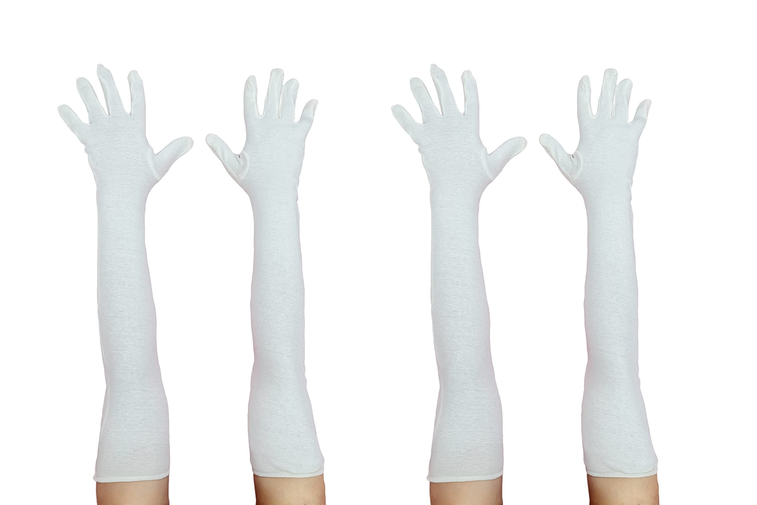 MUKHAKSH (Combo of 2 Pairs = 4 White Gloves Unisex Men Women Boys Girls Pure Cotton White Skin Full Arm Sleeves Gloves for Bikes Scooter Scooty Trekking Jogging at Beach for Sports-image-16