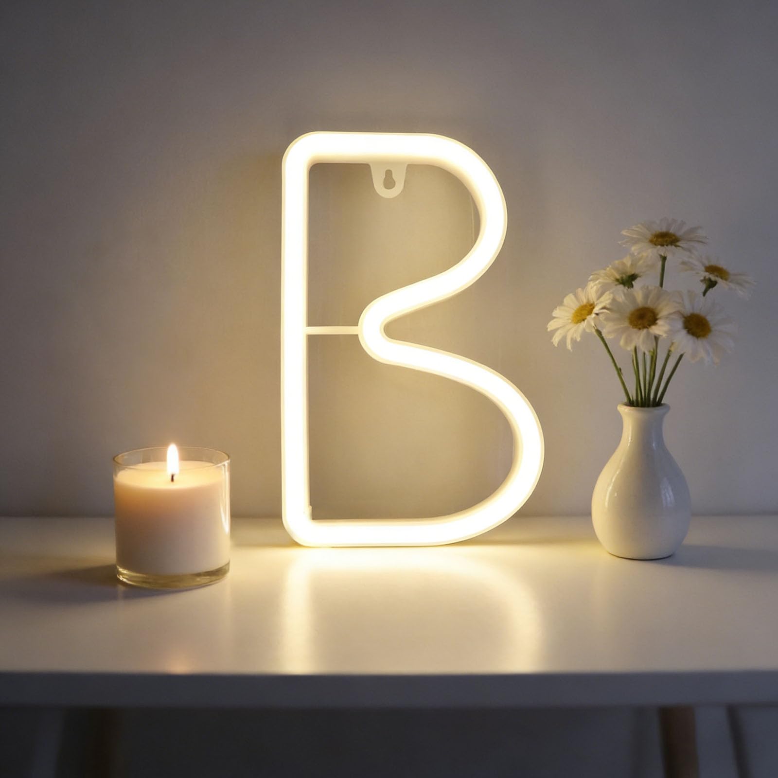 shulovehua LED Warm White Neon Letter Signs Night Light Battery or USB Operated LED Marquee Letters Neon Art Decorative Lights Wall Decor for Children Baby Room Christmas Wedding Party Decoration(B) — image 1