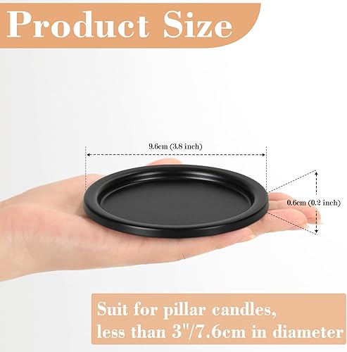 Miniatura 4 de Portavelas de Placa de Hierro Negro - Juego de 8 3.8" Diám. x 0.2" Alt. Placa Decorativa de Hierro para Velas de Pilar, Elegante Soporte de Velas