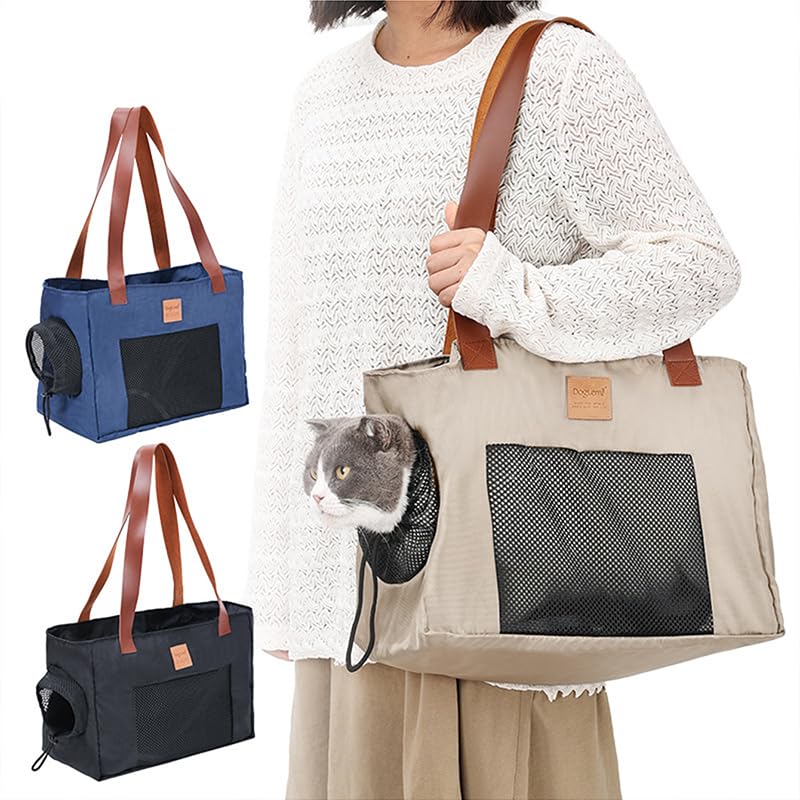 Sac de transport pour petit chien et chaton bleu marine avec grande capacité