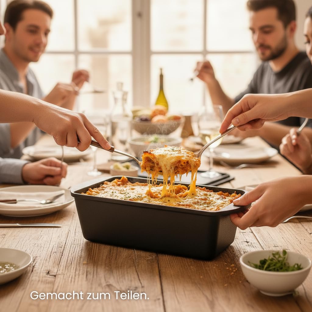 XENIA Brotbackform mit Deckel 28cm - Inkl. Silikongriffe - Gusseisen Kastenform für Brot & Sauerteig - 3L Dutch Oven & Bräter rechteckig - Brottopf für Induktion & Backofen geeignet