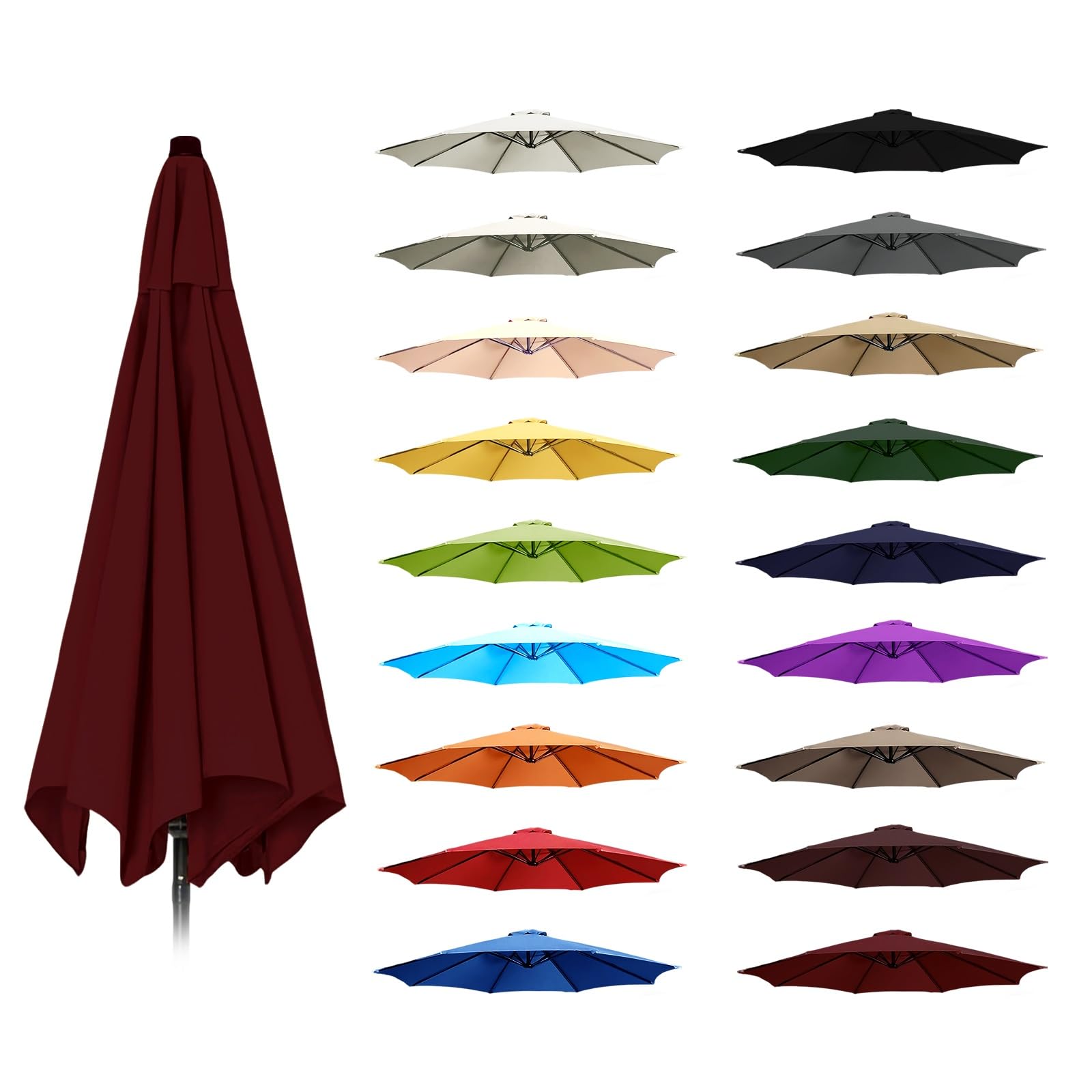 ALDNMBR 6.5ft To 11.5ft Thick Polyester Umbrella Replacement Canopy Fade Tear Resistant Reinforced Rib Pocket Top Vent Sunproof 6&8 Rib Patio Garden Parasol Top Multi Color Burgundy 7.5FT/2.30M-8Ribs