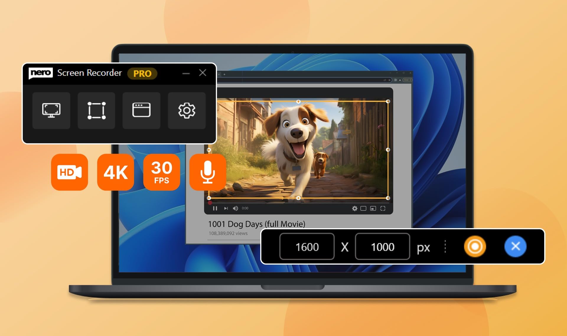 Nero Screen Recorder Pro | Capture d'écran sur PC | 4K | Enregistrer vidéo, audio, webcam |Tutoriel, créer des jeux vidéo | Windows 11/10 | 1 Appareil | Licence annuelle | Code d’activation par email