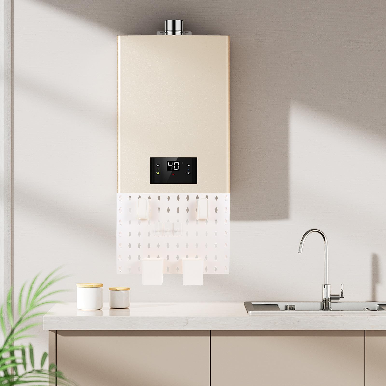 Estante de Almacenamiento de Pared Blanco de Plástico Tablero Perforado para Ocultar Tuberías de Calentador de Gas, Adecuado para Baño y Organización Versátil
