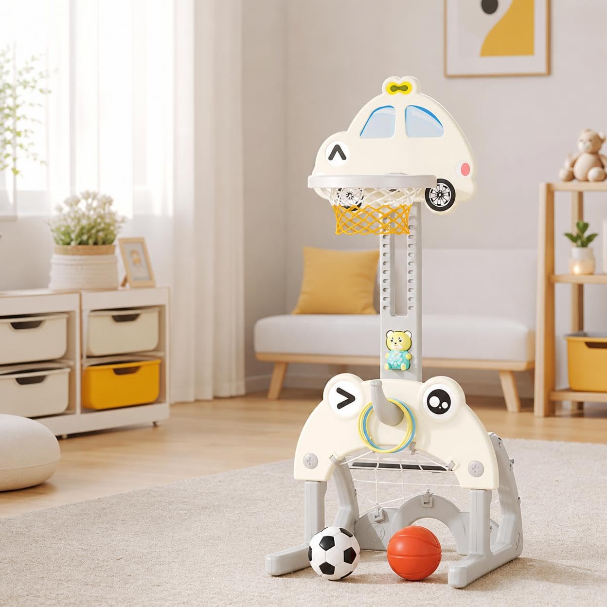 Basket Gonfiabile per Bambini, Bianco | Materiale HDPE sicuro, Gioco basket interno, Allenamento sportivo, Per scuole