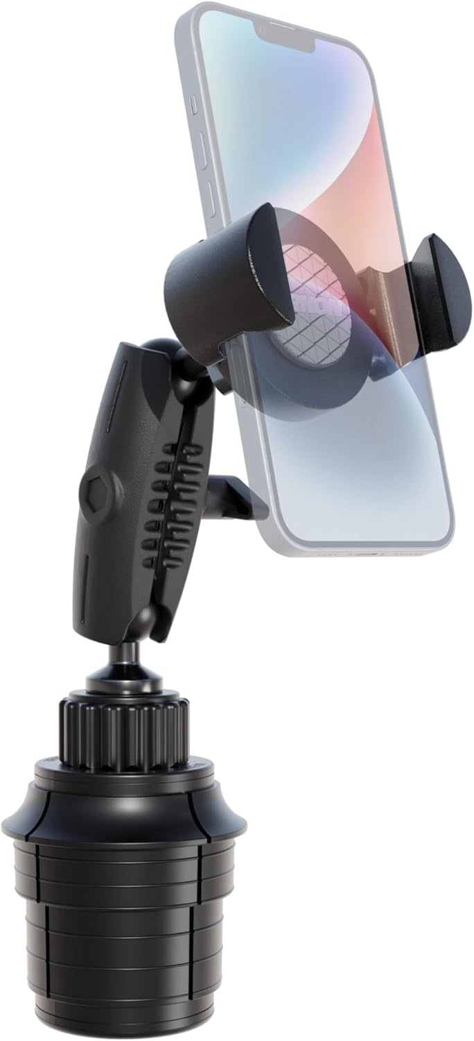 ARKON Mounts RoadVise XL Car Cup Phone Holder and Mount Universal Phone Fit Extendable Cup Mount System Adjustable Arm Compatible with iPhone, Galaxy, Google, & More