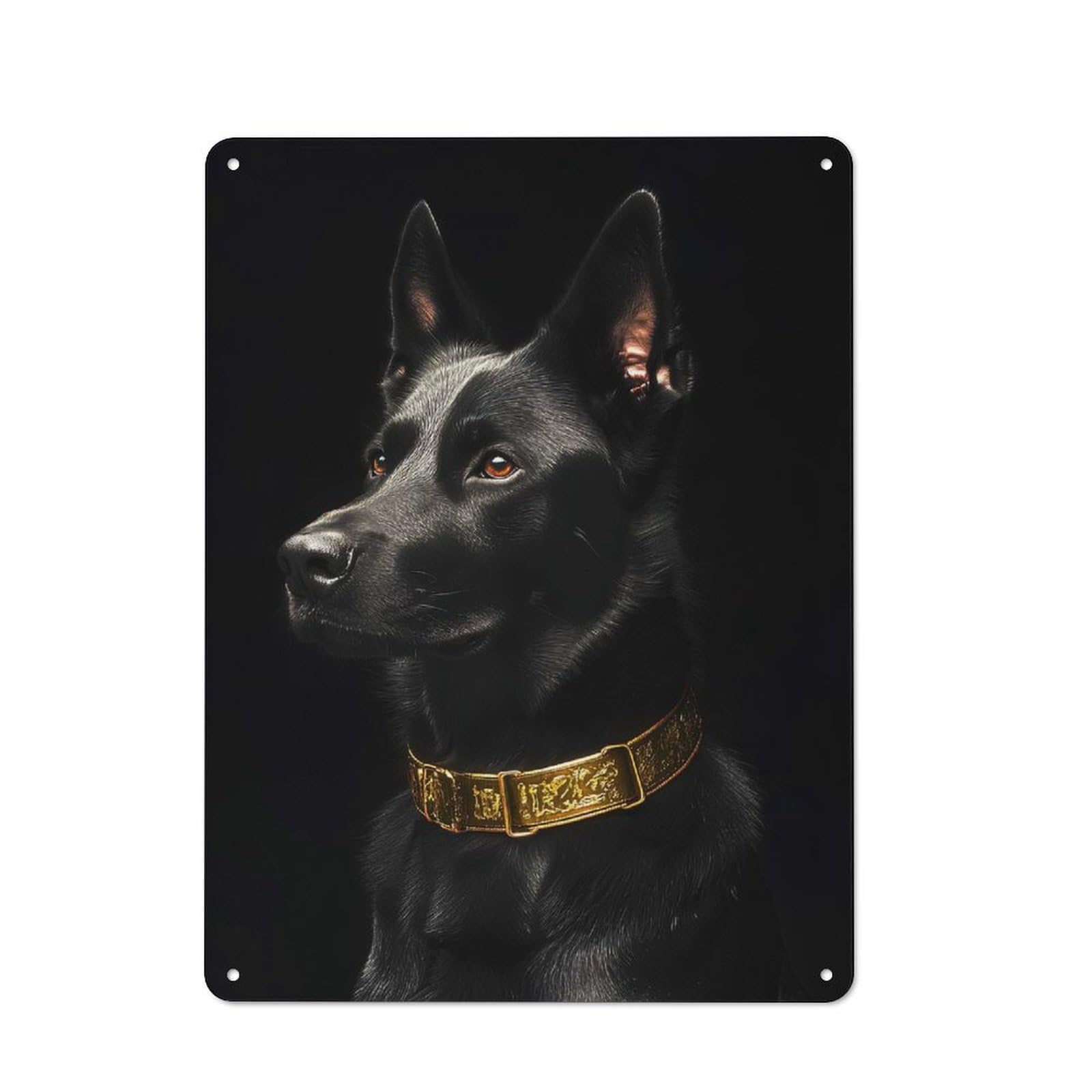 Junmoney Style-13 Black & Gold Belgian Malinois Vintage Tin Wall Plaque 40X30cm For Hobby Room Or Studio, A Decorative Metal Sign For Hobby Rooms And Studios