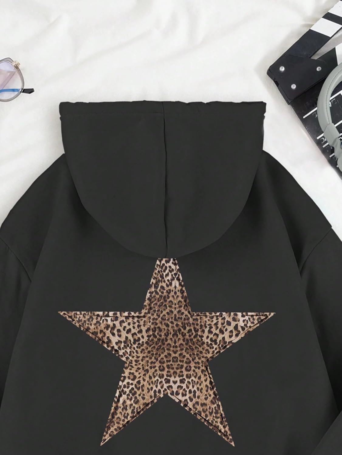 Womens Cheetah Leopard Star Hoodie Cheetah Star Print Hooded Sweatshirt Casual Pullover Tops - Image 5