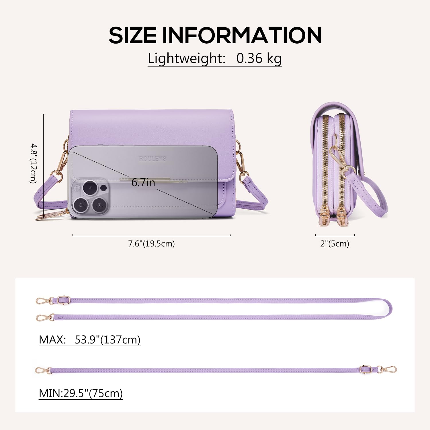 Roulens Borse a Tracolla da Donna,Piccola Borsa per Telefono a Tracolla per Donna con 2 Scomparti Capienti,Borsa Mano PU Pelle Sintetica con Slot per Carte di Credito Cinturino