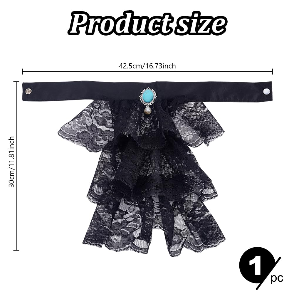 HOBBIESAY 1PC Black Jabot Collar Lace Jabot Necktie Ruffled Detachable Collar Colonial Collar Costume Accessory for Women Men Halloween Outfits Cosplay Fancy Dress - Image 2