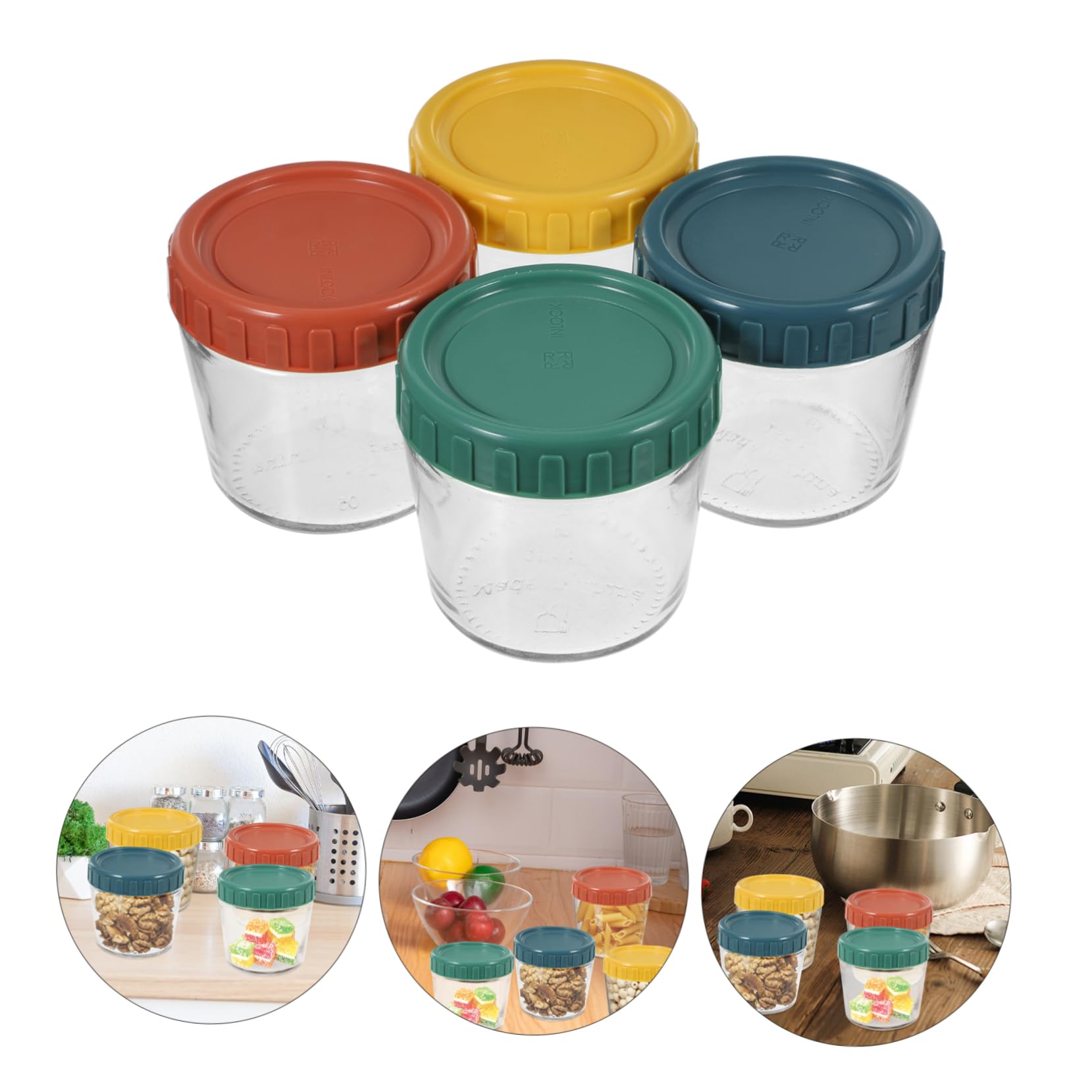Zerodeko 4 Tarros de Vidrio Herméticos Apilables Recipientes para Alimentos Reutilizables Tapa de Silicona para Yogur y Meriendas