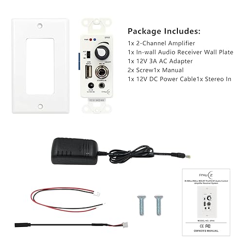 Miniatura 7 de Receptor amplificador de control de audio en pared compatible con Bluetooth 2 canales placa de pared con micrófono USB Entrada auxiliar (0.138 in)