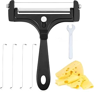 Wire Cheese Slicer Cutter Kit, Stainless Steel Adjustable Block Cheese Planer with 8 Extra Wires & Wrench, Handheld Adjustable Thickness Food Shaver for Butter Mozzarella Cheddar Gruyere Cutting Tool