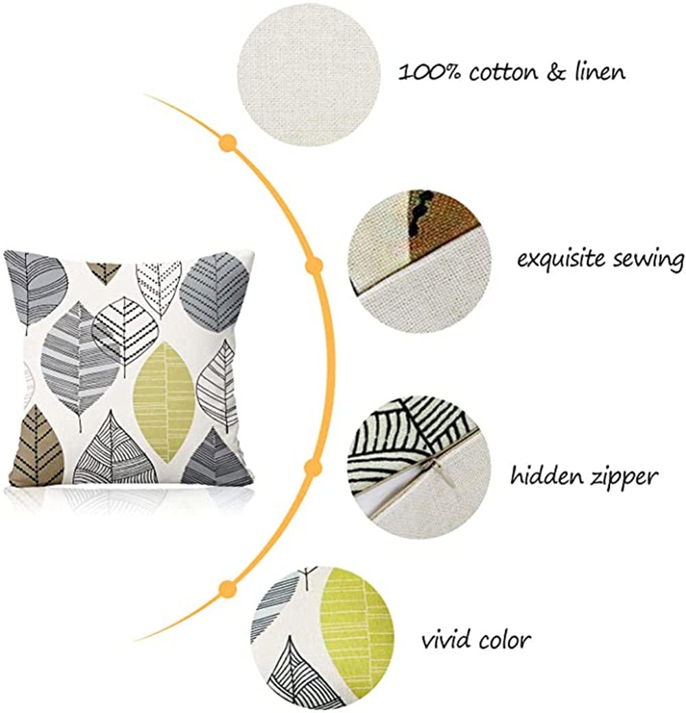 Fundas de Cojín Paquete de 4 Poliéster Lino 40x40cm Gingko Impreso Cuadrado Fundas de Almohada Serie de para Sofá Cama Decorativa Hogar Coche,Interior,Exterior