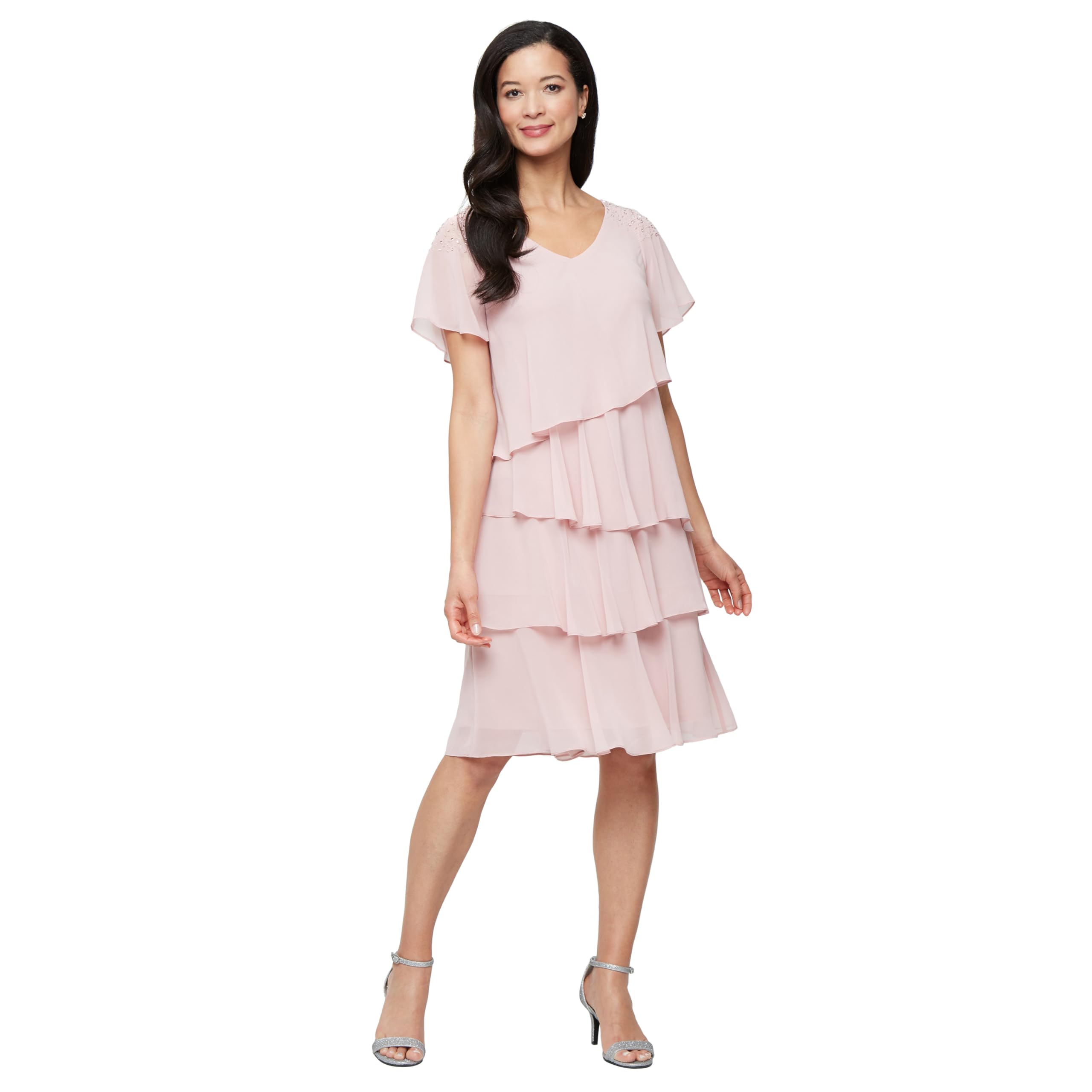 S.L. Fashions V-Neck Beaded Dress